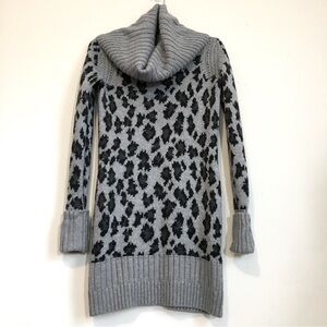 DKNY Jeans Gray Leopard Cowl Neck Knit Sweater Dress